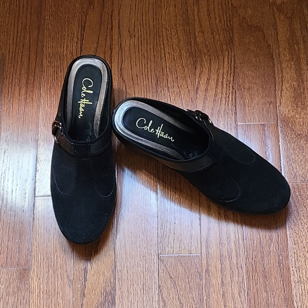 Cole Haan×Nike Air Platform Wedge Clogs Women' 9 B Black Suede With Buckle Shoes